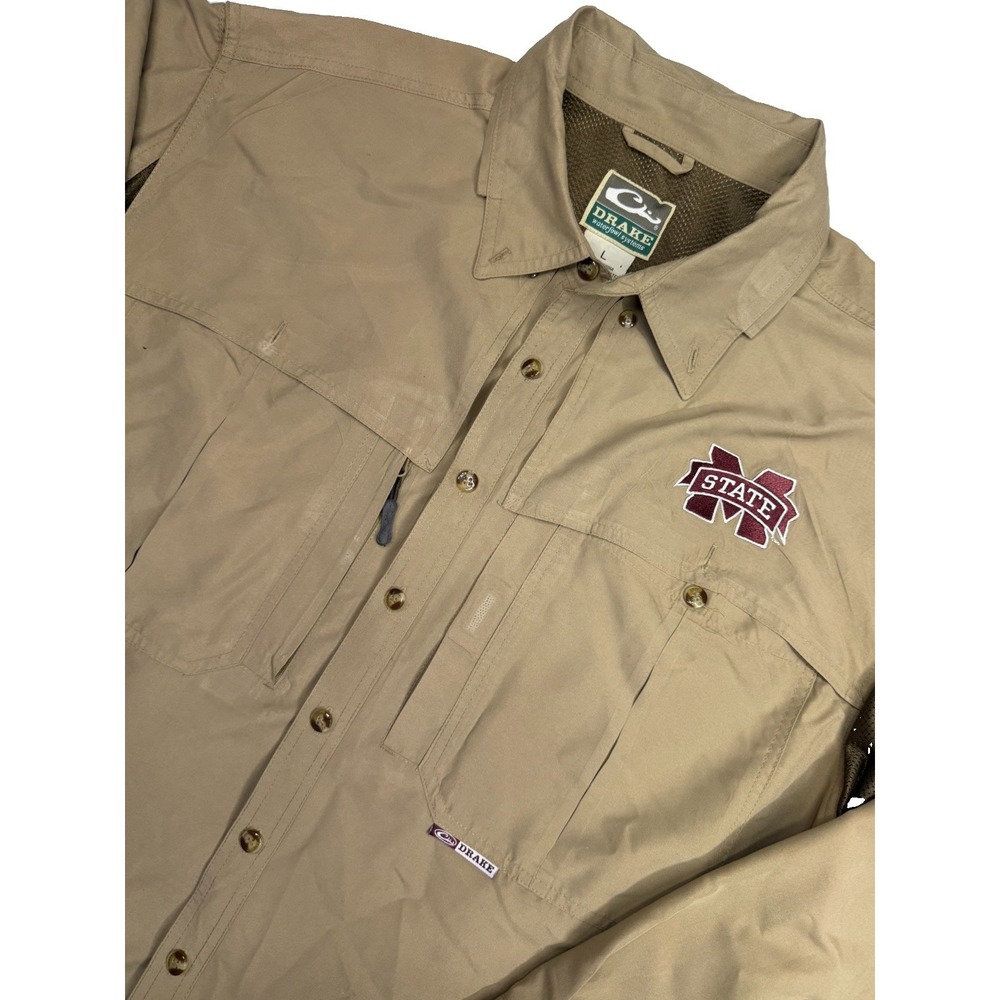 Drake Waterfowl Mississippi State Bulldogs Wingshooter Shirt Men's L Khaki